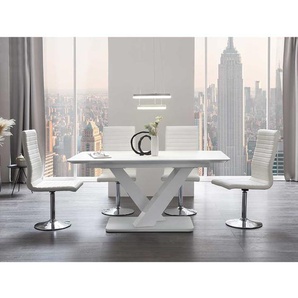 Esszimmergarnitur Weiß Bezüge Kunstleder Stühle drehbar (fünfteilig)