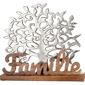 GILDE Dekofigur »Lebensbaum Familie, natur/silber« (1 St), Dekoobjekt, Höhe 51 cm, mit Schriftzug, aus Metall & Holz, Wohnzimmer