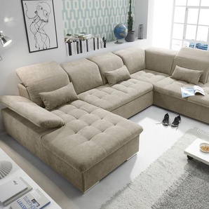 Couch WAYNE R Sofa Schlafcouch Wohnlandschaft Schlaffunktion sand beige U-Form