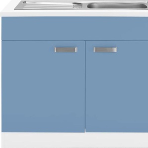 Spülenschrank WIHO KÜCHEN Husum Schränke Gr. B/H/T: 100 cm x 85 cm x 60 cm, 2 St., blau (himmelblau, weiß) Küchenserien Schränke 100 cm breit