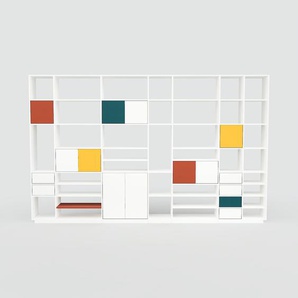 Regalsystem Weiß - Regalsystem: Schubladen in Weiß & Türen in Weiß - Hochwertige Materialien - 380 x 238 x 34 cm, konfigurierbar