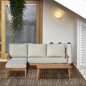 Outsunny 3 teiliges Gartenmöbel Set mit Chaiselongue, Doppelsofa, Beistelltisch & Kissen, Khaki