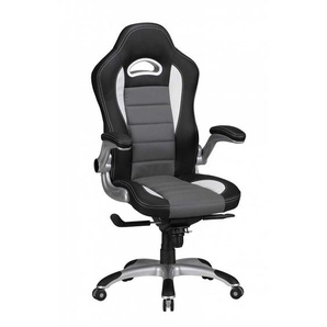 Moderner Gaming Stuhl mit Racer Rückenlehne Schwarz - Grau - Weiß