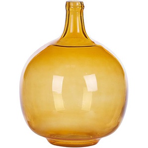 Blumenvase Orange / Transparent 34 cm aus Glas mit glänzender Oberfläche Wohnartikel Wohnung Zubehör Dekogefäß Rund Modern Glamourös