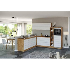 Held Eckküche , Weiß, Eiche Wotan , Metall , 6 Schubladen , 270x240 cm , links aufbaubar, rechts aufbaubar , Küchen, Eckküchen
