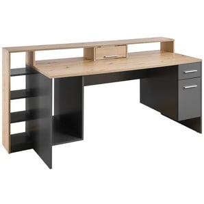 Schreibtisch Highscore 4 in Artisan Eiche Nachbildung- grau matt, inklusive Beleuchtung