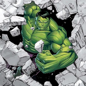 KOMAR Fototapete Komar Vlies - Hulk Breaker 250 x 280 cm (Breite Höhe) Tapeten BxH: 400x280 cm Gr. B/L: 2,5 m x 2,8 m, Rollen: 1 St., grün (grün, schwarz, weiß) Fototapeten Comic