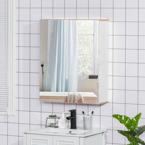 kleankin Badspiegel Badezimmerschrank Spiegelschrank Wandschrank mit 3 Ablagen Schminkschrank Spanplatte Weiß 60 x 20,5 x 75 cm