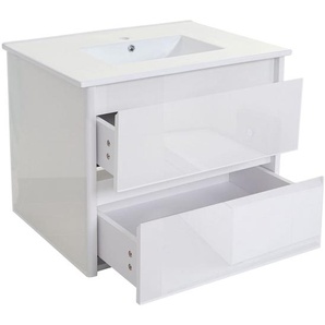 Waschbecken + Unterschrank HWC-B19, Waschbecken Waschtisch Badezimmer, hochglanz 50x80cm ~ weiß
