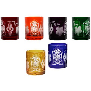 Whiskyglas Trinkbecher Handgeschliffen Kristallglas Traube 280ml 6er-Set Mix