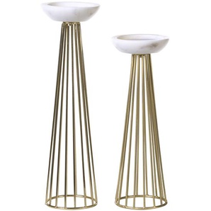 Kerzenständer 2er Set Gold / Weiß Eisen und Marmor Modern Glamourös Handgefertigt Verschiedene Größen Tischdeko Deko Haushalt & Wohnen