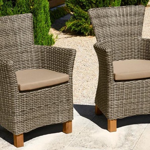 Gartensessel MERXX Toskana Sessel grau (grau, braun) Gartensessel Stühle 2er Set, PolyrattanNon-Wood, grau-braun