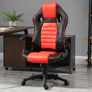 Vinsetto Ergonomischer Bürostuhl, Gaming Stuhl, Drehstuhl, einstellbare Armlehne PU-Leder, Rot + Schwarz,  62 x 63 x 105–114 cm