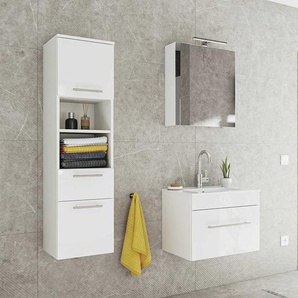 Hängendes Badezimmermöbel Set in Hochglanz Weiß modern (dreiteilig)