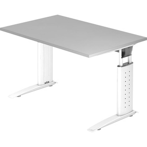 bümö® Schreibtisch U-Serie höhenverstellbar, Tischplatte 120 x 80 cm in grau, Gestell in weiß