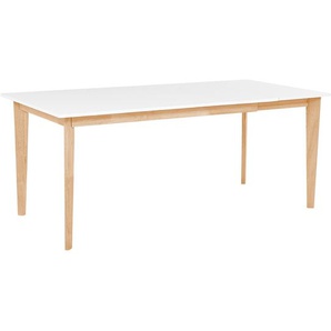 Esszimmertisch Weiß mit Braun 140/180 x 90 cm Ausziehbar MDF Tischplatte Rechteckig Modern Wohnzimmer Salon