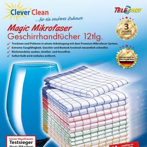 TELESHOP Geschirrtuch CleverCleanMagic Mikrofaser, (Set, 12 tlg.) tlg., 80 % Baumwolle-20 Polyester bunt Geschirrtücher Küchenhelfer Haushaltswaren