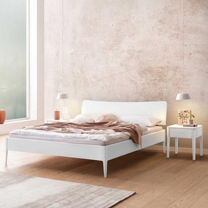 Modernes Jugendzimmerbett 140x200 cm Buche Massivholz in Weiß