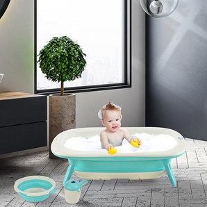 HOMCOM Babybadewanne mit Waschbecken und Shampoobecher, faltbare Babywanne, Badewanne für Baby, Kunststoff, Grün, 84,5 x 50,5 x 24 cm