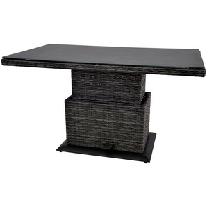 Loungetisch mit Polyrattangeflecht anthrazit, Glastischplatte Oberschicht Keramik, Aluminiumgestell, höhenverstellbar, Maße: B/H/T ca. 130/46-72/75 cm