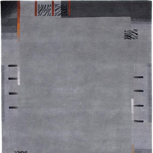 Wollteppich LUXOR LIVING Patana Spezial Teppiche Gr. B/L: 70 cm x 140 cm, 12 mm, 1 St., grau (platinfarben) Esszimmerteppiche Nepalteppich, reine Wolle, handgeknüpft, mit Bordüre