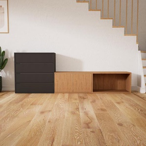 Lowboard Eiche - TV-Board: Schubladen in Graphitgrau & Türen in Eiche - Hochwertige Materialien - 226 x 79 x 34 cm, Komplett anpassbar
