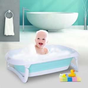 HOMCOM Faltbare Baby Badewanne Ergonomische Babywanne rutschfest klappbar Kunststoff Hellgrün 80 x 48 x 21 cm