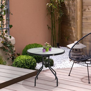 Outsunny® Gartentisch Balkontisch Bistrotisch Gartenmöbel mit Schirmloch Hartglas + Metall Schwarz Ø80 x 72 cm