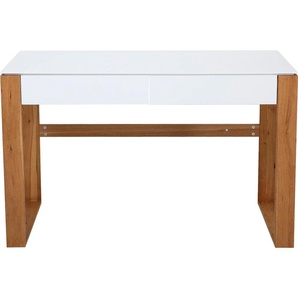 Schreibtisch ANDAS Herdis Tische Gr. B/H/T: 120 cm x 75 cm x 60 cm, 2 Schubladen, weiß (weiß, natur, natur) Schreibtische mit 2 grifflosen Schubladen