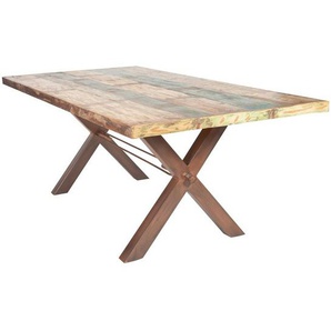 Tisch Altholz bunt lackiert TISCHE-14 200x100x76cm Platte bunt, Gestell antikbraun Platte Altholz, Gestell Eisen