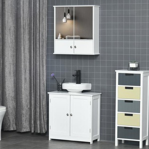kleankin Spiegelschrank Badezimmerschrank Badschrank Hängeschrank Badmöbel Wandschrank Mehrzweckschrank mit Regale Glas Weiß 55 x 17,5 x 60 cm