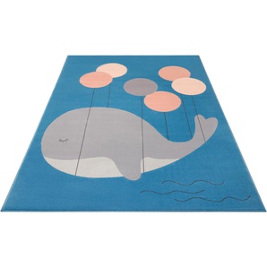 Kinderteppich HANSE HOME Whale Buddy Teppiche B/L: 120 cm x 170 cm, 9 mm, 1 St., blau Kinder Kinderteppiche Teppiche Luftballons, Tiermotiv, Kurzflor, Kinderzimmer, Strapazierfähig, Pflegeleicht, Robust