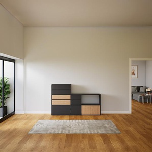 Schrankwand Graphitgrau - Moderne Wohnwand: Schubladen in Graphitgrau & Türen in Graphitgrau - Hochwertige Materialien - 190 x 118 x 34 cm, Konfigurator