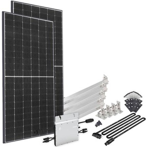 OFFGRIDTEC Solaranlage Solar-Direct 830W HM-800 Solarmodule Schukosteckdose, 5 m Anschlusskabel, Montageset für Flachdach schwarz Solartechnik