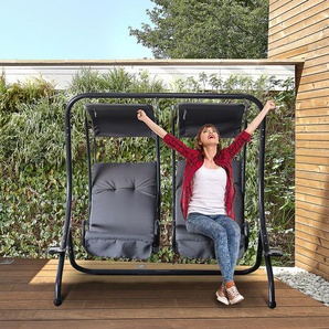 Outsunny 2 Sitzer Hollywoodschaukel Gartenschaukel mit Sonnendach Gartenstuhl Sitz mit Sprühbaumwolle Oxfordstoff PE-Beschichtung Stahl Polyester Grau 170 x 136 x 170 cm（pro Sitz）