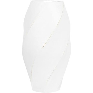 Dekovase Weiß 13 x 38 cm Keramik wellenartige Struktur Pflegeleicht Wohnartikel Modern