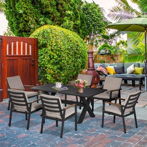 Outsunny Gartengarnitur aus 6 Stühlen und 1 Tisch, Aluminium+Kunststoff, Grau