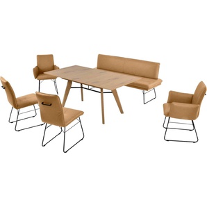 K+W Komfort & Wohnen Essgruppe Giacomo IV, (6-tlg), Polsterbank in 2 Größen, 2 Kufenstühle, 2 Armlehnenstühle und 1 Tisch