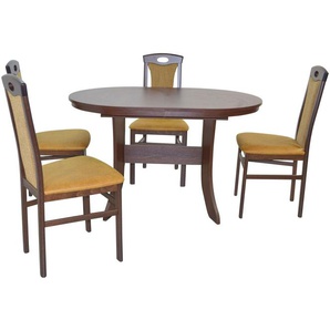 Tischgruppe 2452-4581, 5-teilig, Nussbaumfarben / Gelb, 1 Tisch & 4 Stühle