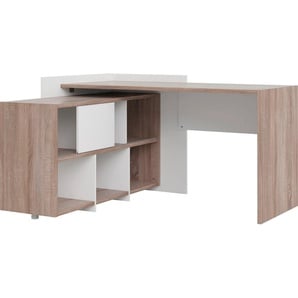 Regal-Schreibtisch HOME AFFAIRE Plus Tische Gr. B/H/T: 140 cm x 80 cm x 120 cm, weiß (weiß, naturfarben, trüffel) Eckschreibtisch Schreibtische Tisch mit vielen Stauraummöglichkeiten, zeitloses Design