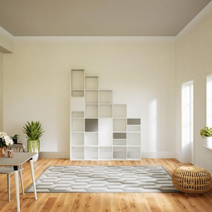 Aktenregal Weiß - Büroregal: Schubladen in Grau & Türen in Weiß - Hochwertige Materialien - 195 x 252 x 34 cm, konfigurierbar