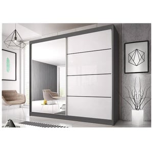 Schwebetürenschrank Kleiderschrank Schrank Garderobe Spiegel Multi 35 183 cm Graphit/Weiß