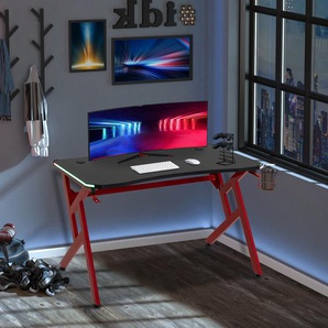 HOMCOM Gaming Tisch Schreibtisch Schwarz Rot 120 cm x 60 cm x 74,5 cm