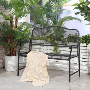 Outsunny Nostalgische Gartenbank aus Metall,  2-Sitzer, wetterbeständig, schwarz, 113 cm x 58 cm x 98 cm