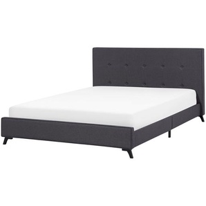 Bett Grau mit Schwarz 140 x 200 cm Polsterbett Mit Lattenrost Hohe Kopfteil Elegant Holzfüße Modern