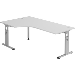 bümö® Eckschreibtisch O-Serie höhenverstellbar, Tischplatte 200 x 120 cm in grau, Gestell in silber