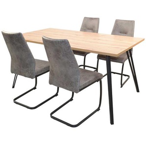 Tischgruppe 5teilig in Wildeichefarben - Schwarz - Grau vier Sitzplätze (fünfteilig)