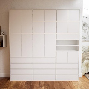 Schrankwand Weiß - Moderne Wohnwand: Schubladen in Weiß & Türen in Weiß - Hochwertige Materialien - 226 x 233 x 34 cm, Konfigurator