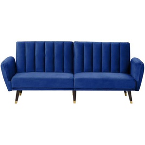 Schlafsofa Marineblau Samtstoff mit 3-fach verstellbarer Rückenlehne Schlaffunktion 3-Sitzer Sofa Glamour Stil