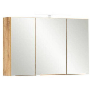 Xora Spiegelschrank , Eiche Wotan , Metall , 6 Fächer , 100x64x20 cm , Badezimmer, Badezimmerspiegel, Spiegelschränke